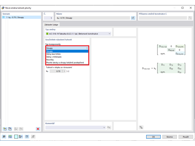 Výběr typů komponent
