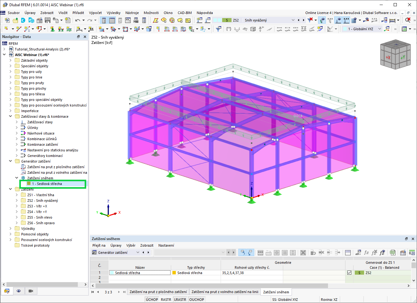 Zatížení sněhem generované generátorem zatížení
