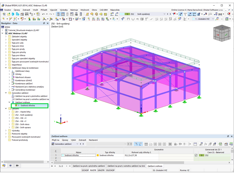 Zatížení sněhem generované generátorem zatížení