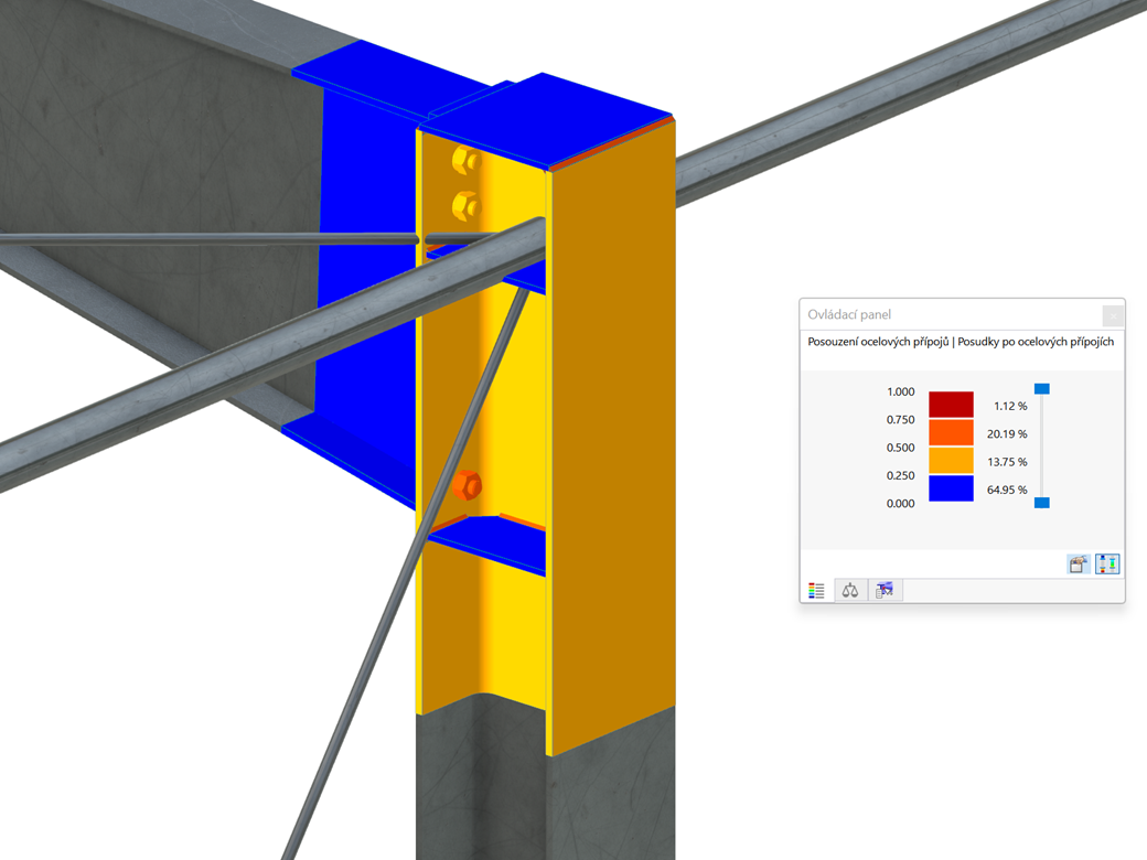 Zobrazení výsledků, ocelový přípoj