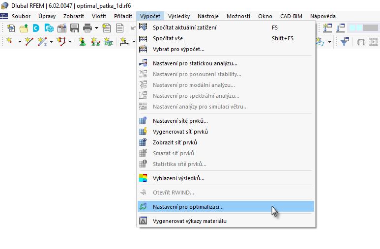 Zavolejte nastavení pro optimalizaci