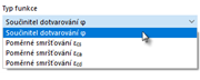 Vyberte typ funkce: Součinitel dotvarování nebo přetvoření při smršťování