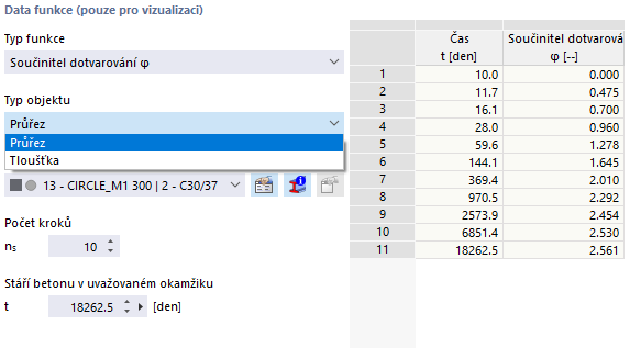 Vybrat typ objektu: Tloušťka nebo Průřez