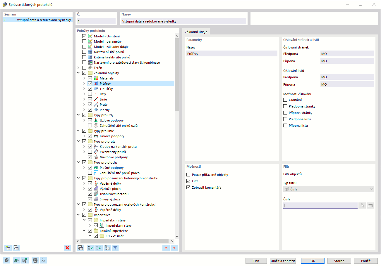 Dialog ' Správce tiskových protokolů '