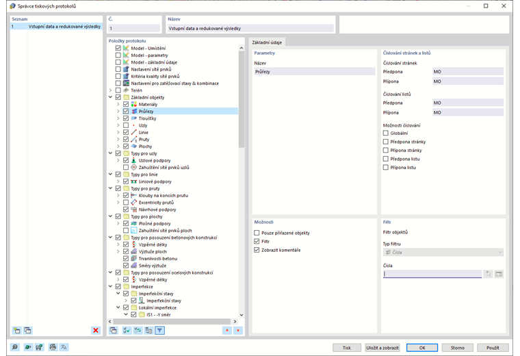 Dialog ' Správce tiskových protokolů '