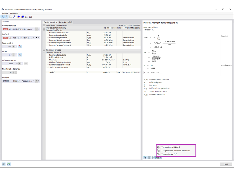 Tisk detailů posudku do tiskovém protokolu
