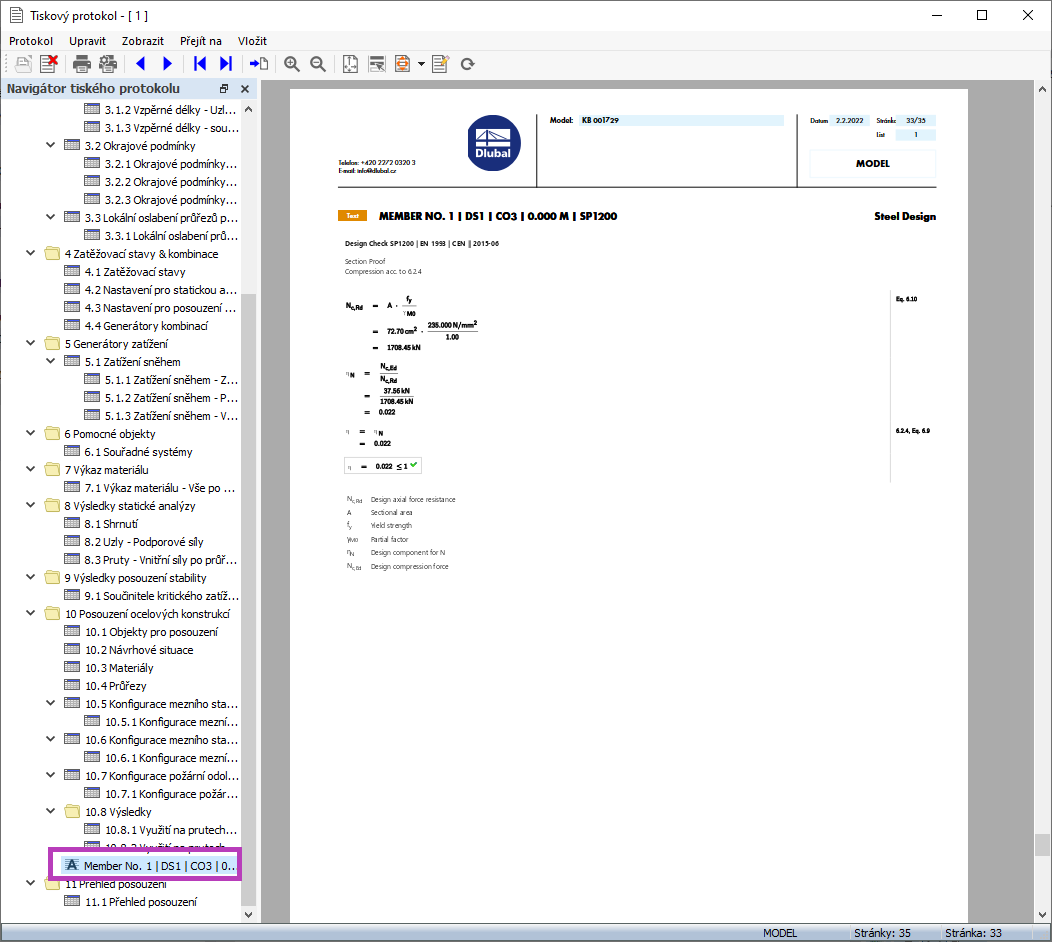 Detaily posudku v tiskovém protokolu