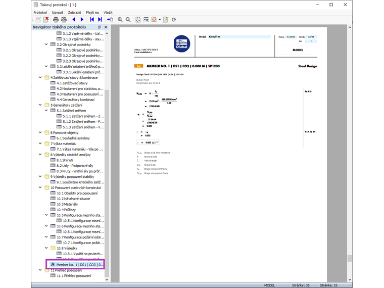 Detaily posudku v tiskovém protokolu