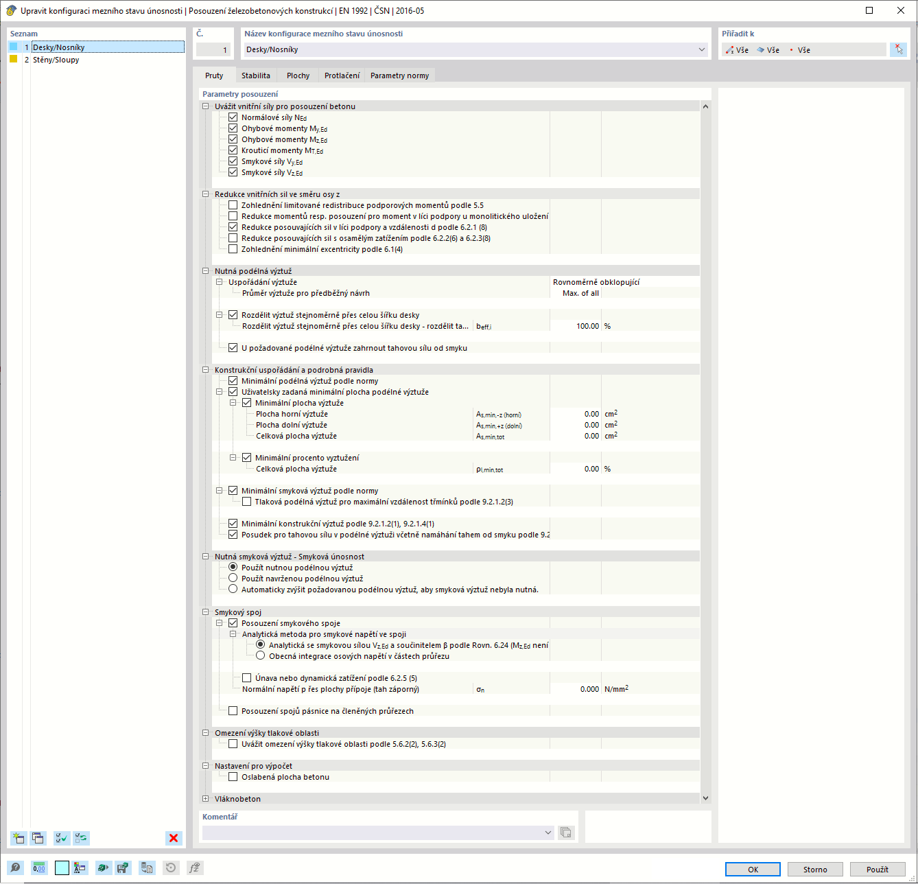 Upravit konfiguraci únosnosti - Pruty