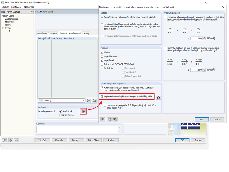 FAQ 005192 | Proč nemohu vybrat uživatelsky zadanou přídavnou výztuž pro posouzení mezního stavu použitelnosti?