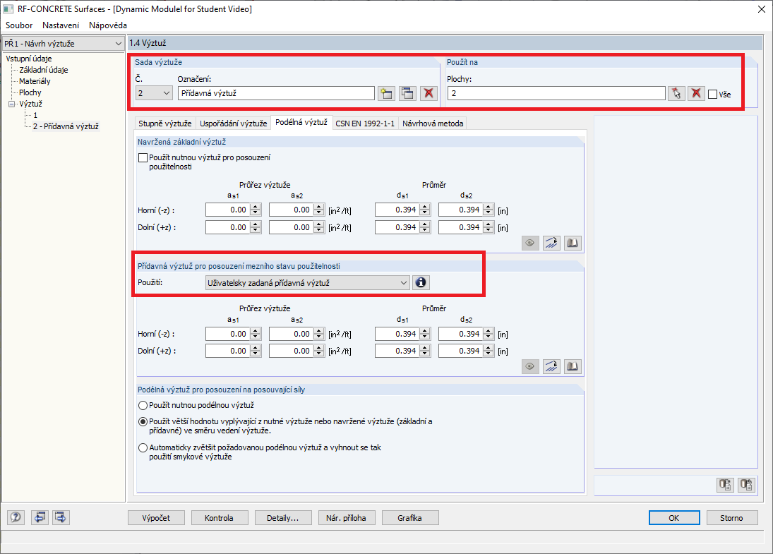 FAQ 005193 | Je možné v přídavném modulu RF-CONCRETE Surfaces zadat uživatelsky zadanou přídavnou výztuž pouze v určitých dílčích oblastech plochy?