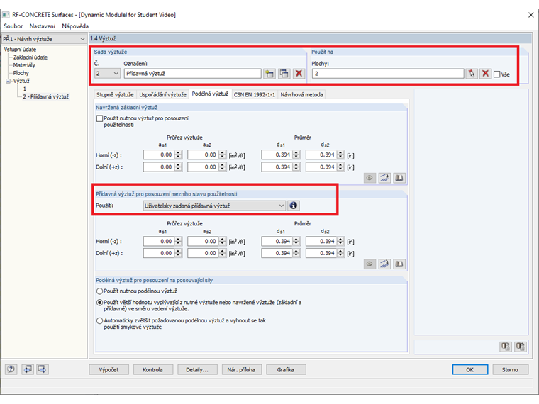 FAQ 005193 | Je možné v přídavném modulu RF-CONCRETE Surfaces zadat uživatelsky zadanou přídavnou výztuž pouze v určitých dílčích oblastech plochy?