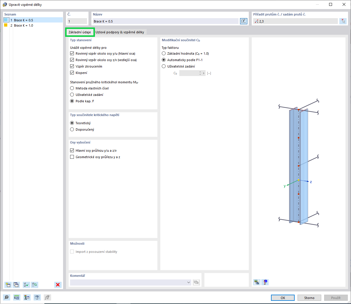 Zadání nových vzpěrných délek