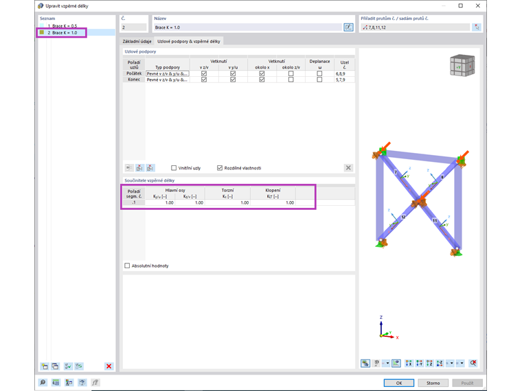 Součinitel vzpěrné délky, K = 1,0