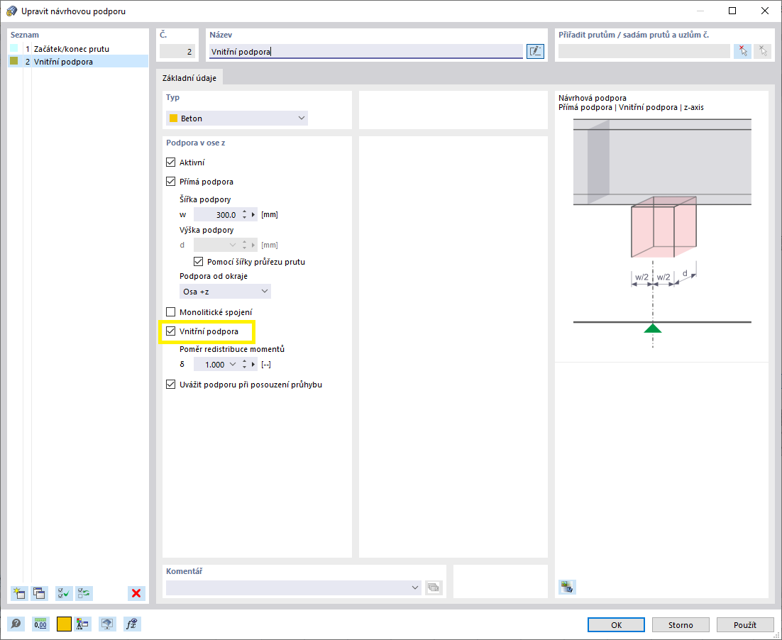 Zadání vnitřní návrhové podpory