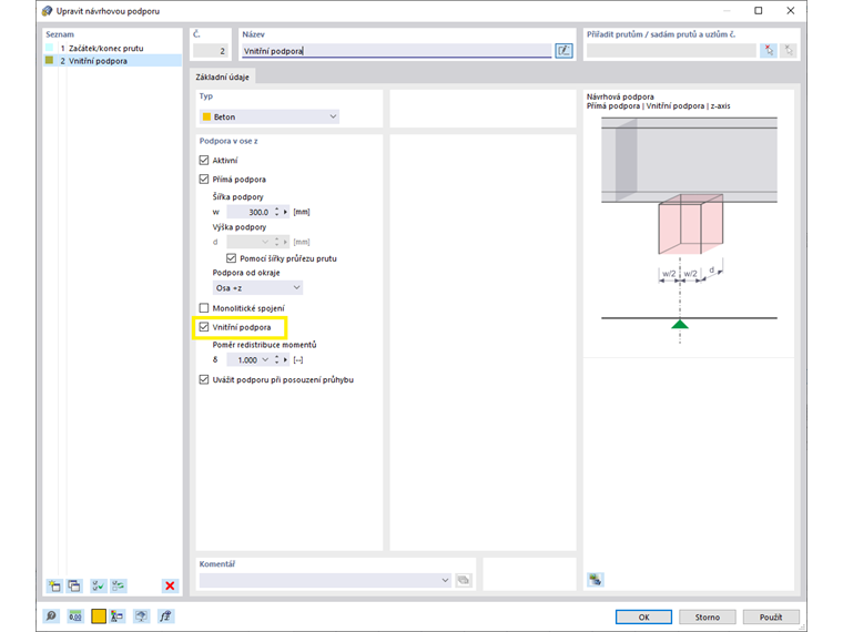 Zadání vnitřní návrhové podpory