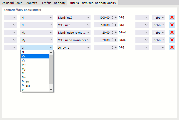 Zadání kritérií pro tisk