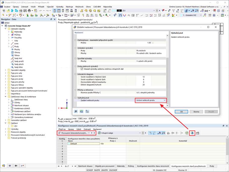 FAQ 005195 | Mohu v addonu Posouzení železobetonových konstrukcí pro RFEM 6 zadat jinou velikost prutu, než jsou přednastavené velikosti prutů v rozbalovací nabídce?