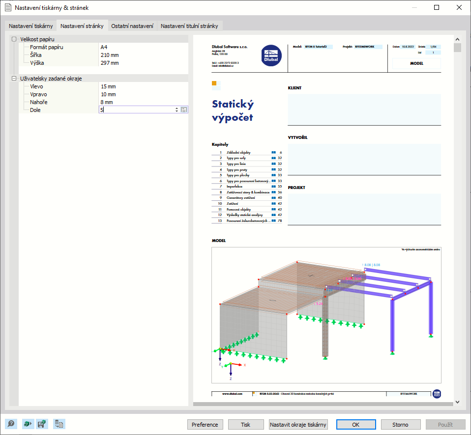 Záložka 'Vzhled stránky' v dialogu ' Nastavení tiskárny a stránky '