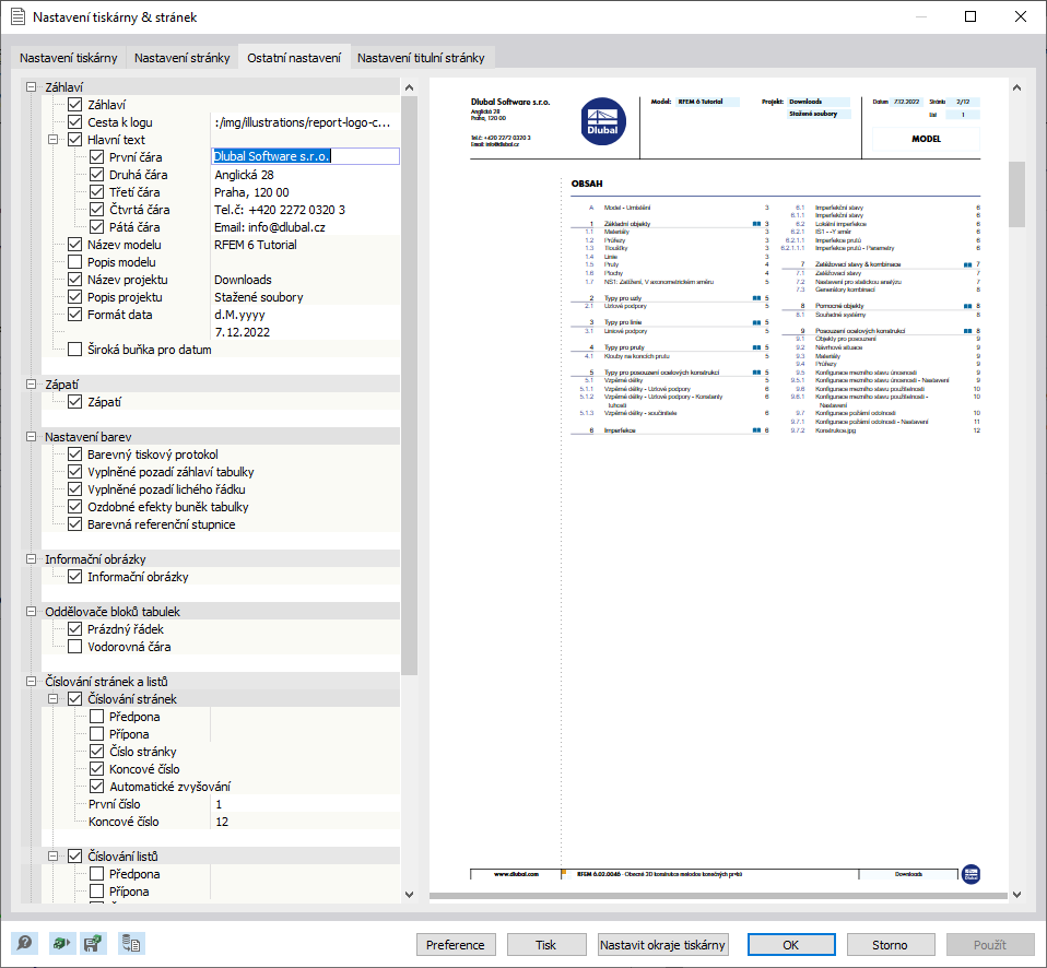 Definice názvu společnosti v záhlaví