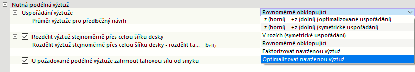 Uspořádání výztuže pro stanovení potřebné podélné výztuže