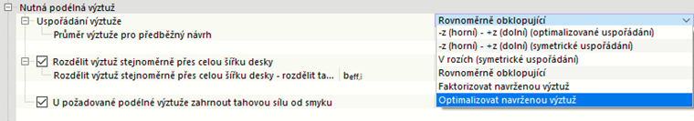 Uspořádání výztuže pro stanovení potřebné podélné výztuže