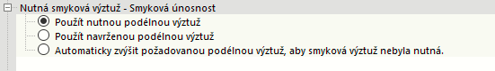 Nutná smyková výztuž - Smyková únosnost