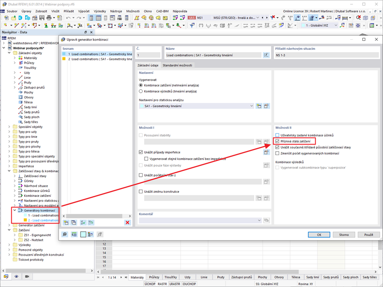 FAQ 005198 | Kde mohu v programech RFEM 6 a RSTAB 9 aktivovat možnost "Příznivé stálé účinky", aby byla vlastní tíha v mezním stavu únosnosti