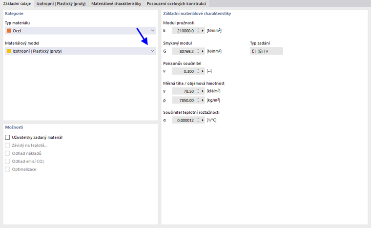 Aktivujte nelineární materiálový model