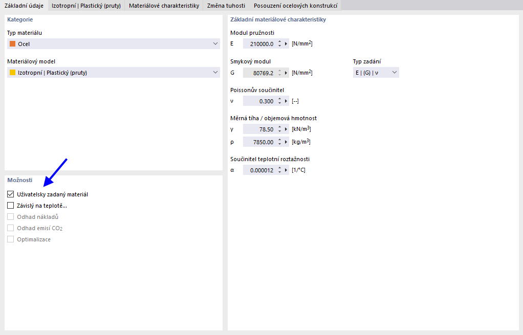 Aktivovat uživatelsky definovaný materiál