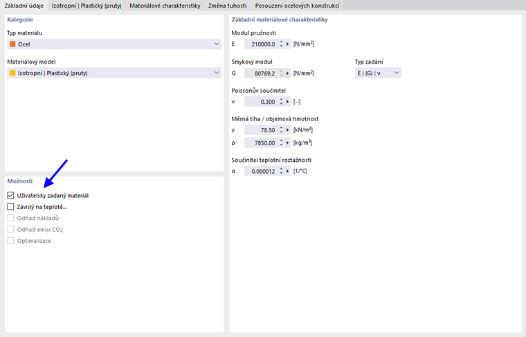 Aktivovat uživatelsky definovaný materiál