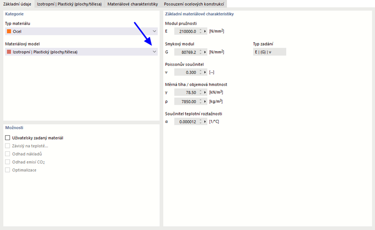 Výběr plastického materiálového modelu