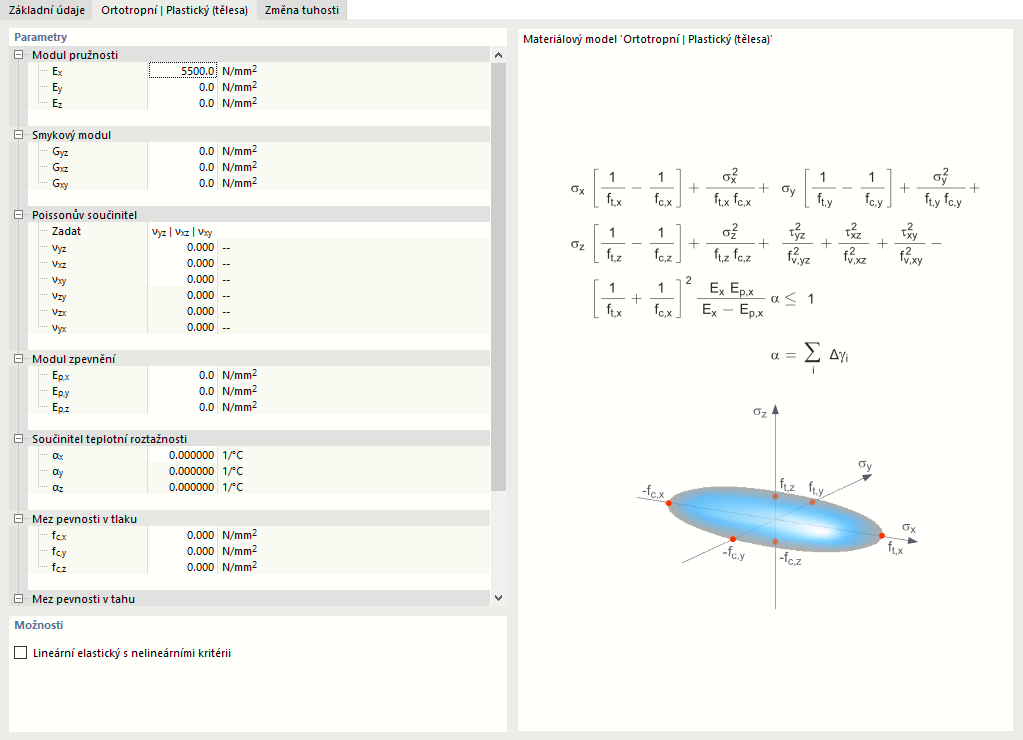 Materiálový model "Ortotropní" | Plastický (těleso) '