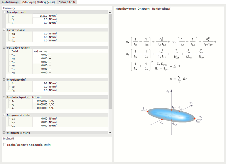 Materiálový model "Ortotropní" | Plastický (těleso) '