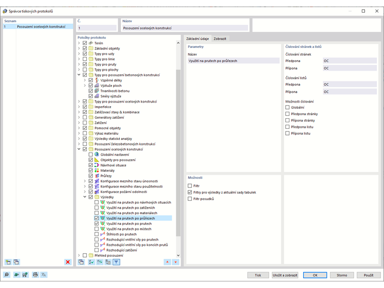 Správce tiskových protokolů - Posouzení ocelových konstrukcí