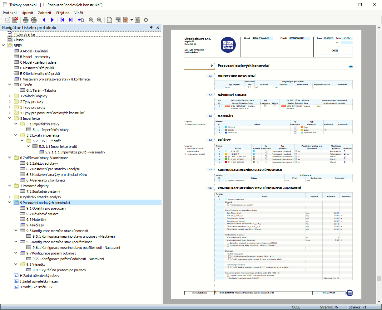 Tiskový protokol - Posouzení ocelových konstrukcí