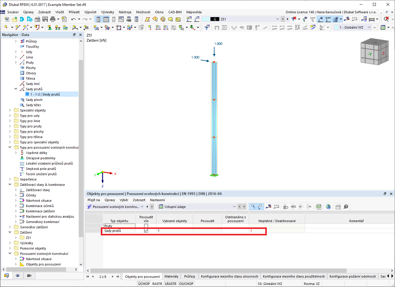 FAQ 005202 | Ve svém modelu jsem aktivoval Posouzení ocelových konstrukcí a definoval typy posouzení pro pruty. Proč nemohu posoudit nadřazenou sadu prutů?