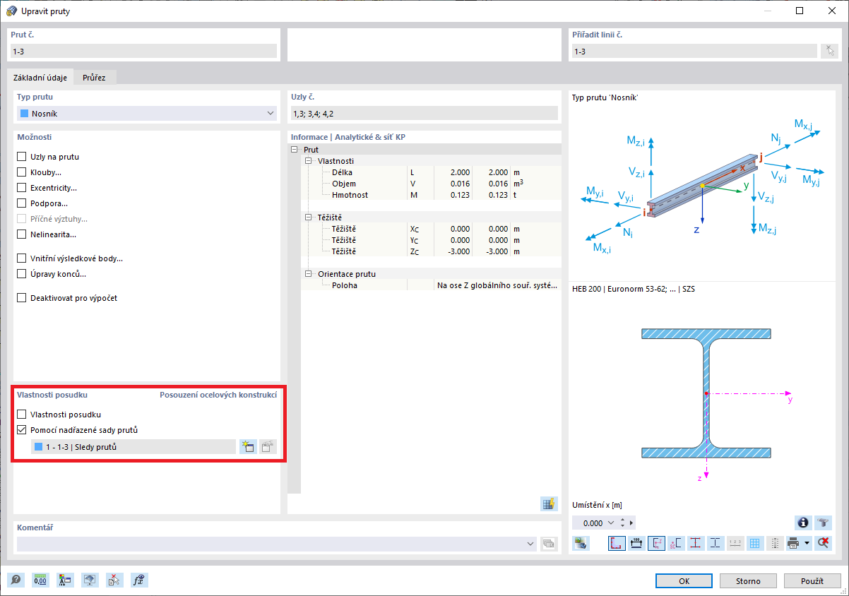 FAQ 005202 | Ve svém modelu jsem aktivoval Posouzení ocelových konstrukcí a definoval typy posouzení pro pruty. Proč nemohu posoudit nadřazenou sadu prutů?