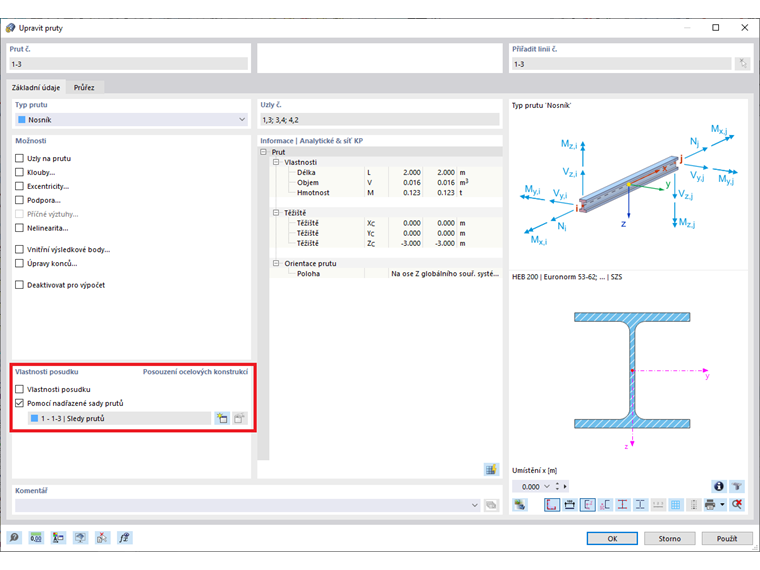 FAQ 005202 | Ve svém modelu jsem aktivoval Posouzení ocelových konstrukcí a definoval typy posouzení pro pruty. Proč nemohu posoudit nadřazenou sadu prutů?