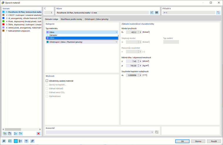 Dialogové okno „Upravit materiál“