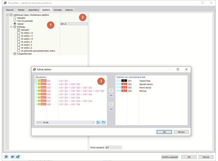 Definice zatěžovacích stavů pro vícenásobný tisk