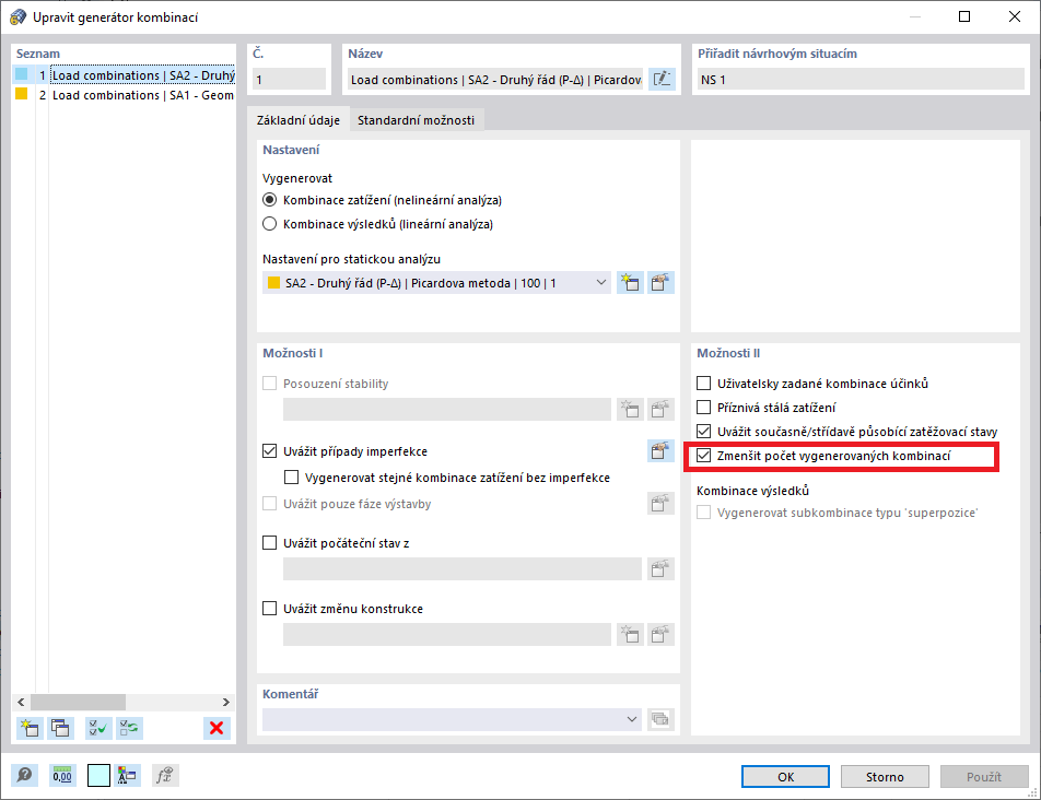 FAQ 005203 | Kde mohu v programu RFEM 6 nastavit redukci počtu kombinací zatížení? A jak tato redukce funguje?