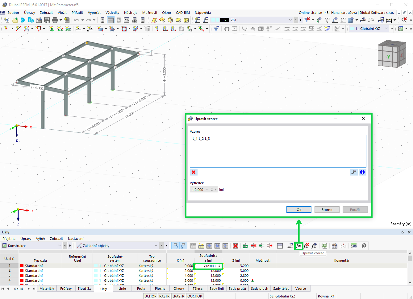 Globální parametry použité ve vzorcích