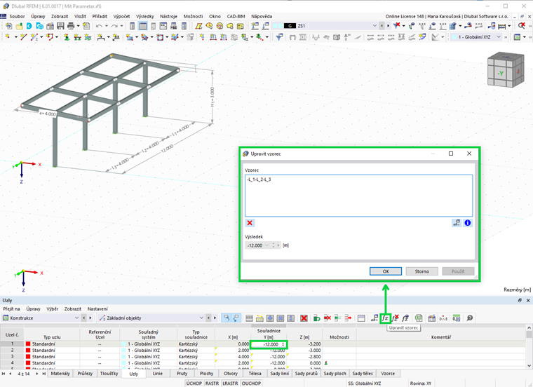 Globální parametry použité ve vzorcích