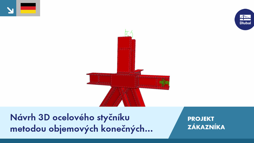 Model 3D ocelového přípoje vytvořený pomocí tělesových prvků programu RFEM pro zákaznický projekt v Nizozemsku.