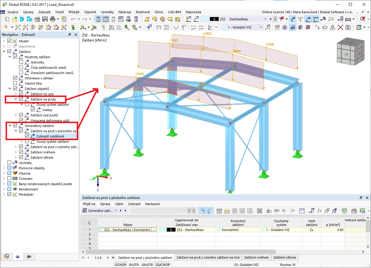 FAQ 005207 | Pokud v modelu zobrazím zatížení z generátoru zatížení odděleně, zmizí. Co dělám špatně?