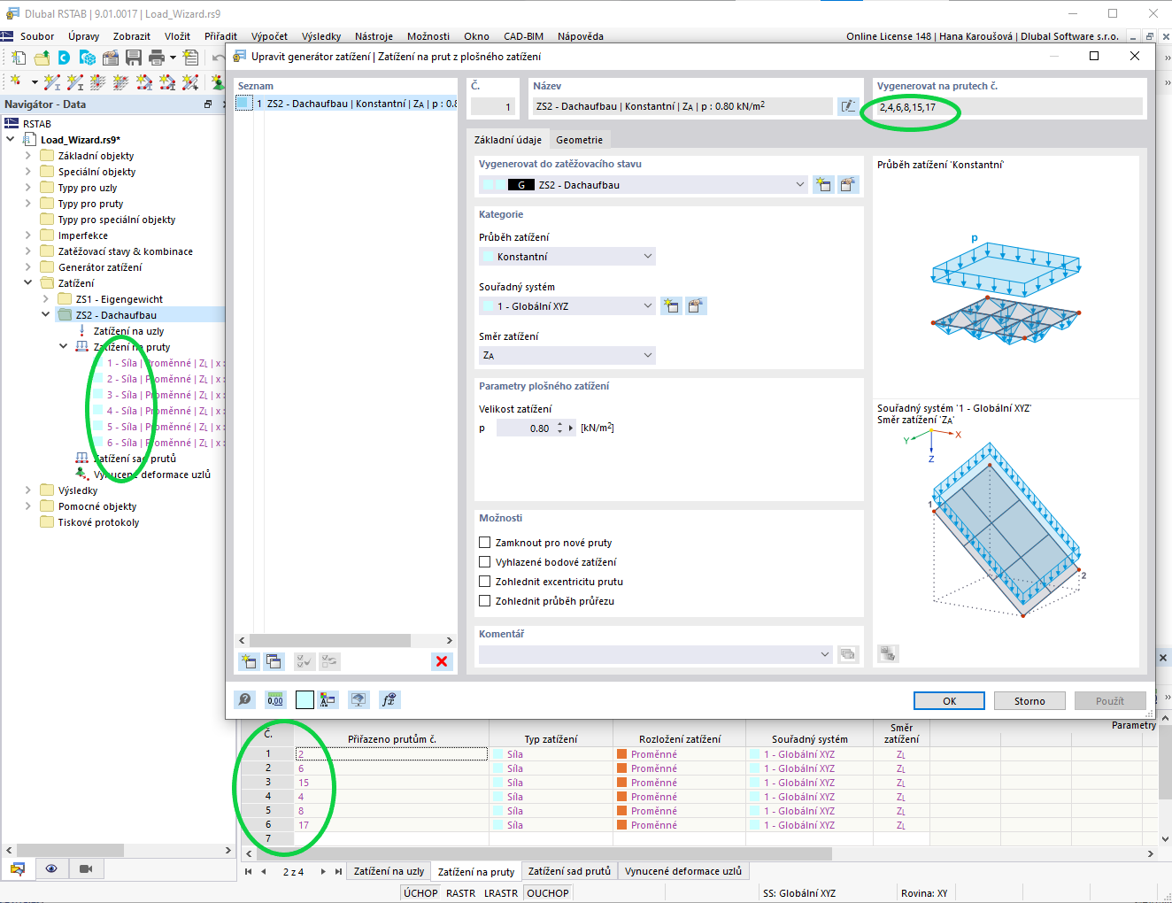 FAQ 005207 | Pokud v modelu zobrazím zatížení z generátoru zatížení odděleně, zmizí. Co dělám špatně?
