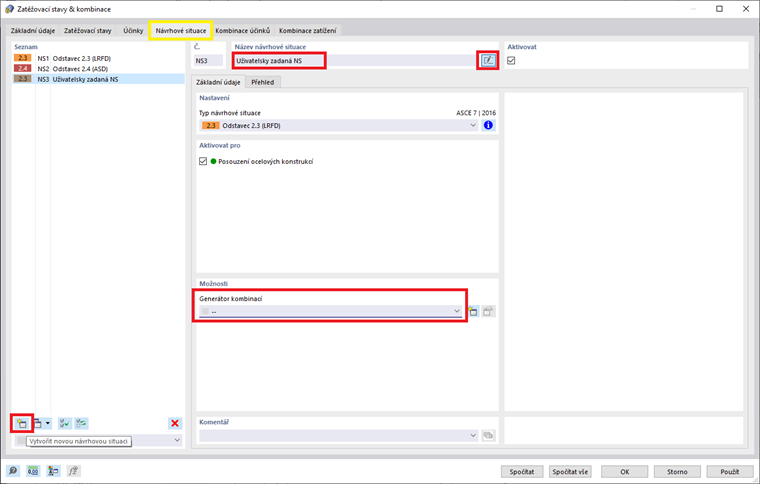 FAQ 005208 | Jak mohu vytvořit uživatelsky definovanou návrhovou situaci s vlastními zvolenými kombinacemi zatížení?