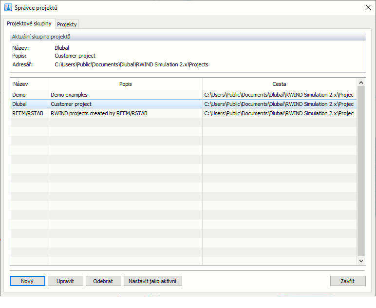 Správce projektů, Skupiny projektů