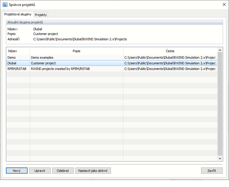 Správce projektů, Skupiny projektů